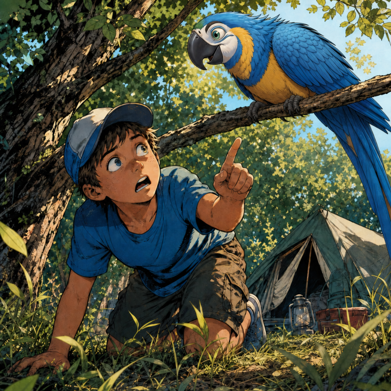 Omakaw Backstory - Panel 3: The Search & "OH! A Macaw!"
